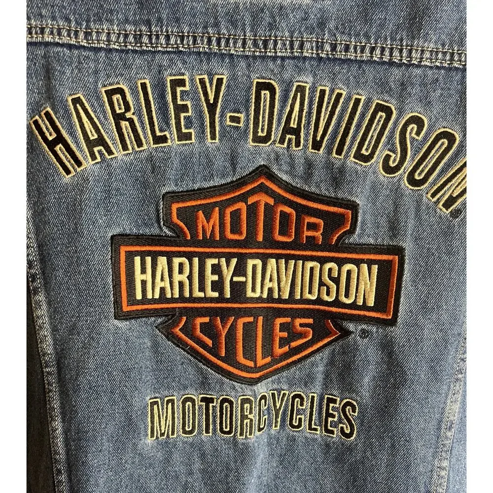 Harley-Davidson Women's Denim Motorcycle Vest w/Patches Blue ~ Size L
